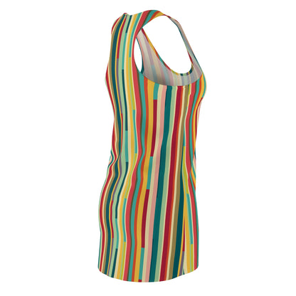 Colorful Technicolor Stripes Pattern Dress