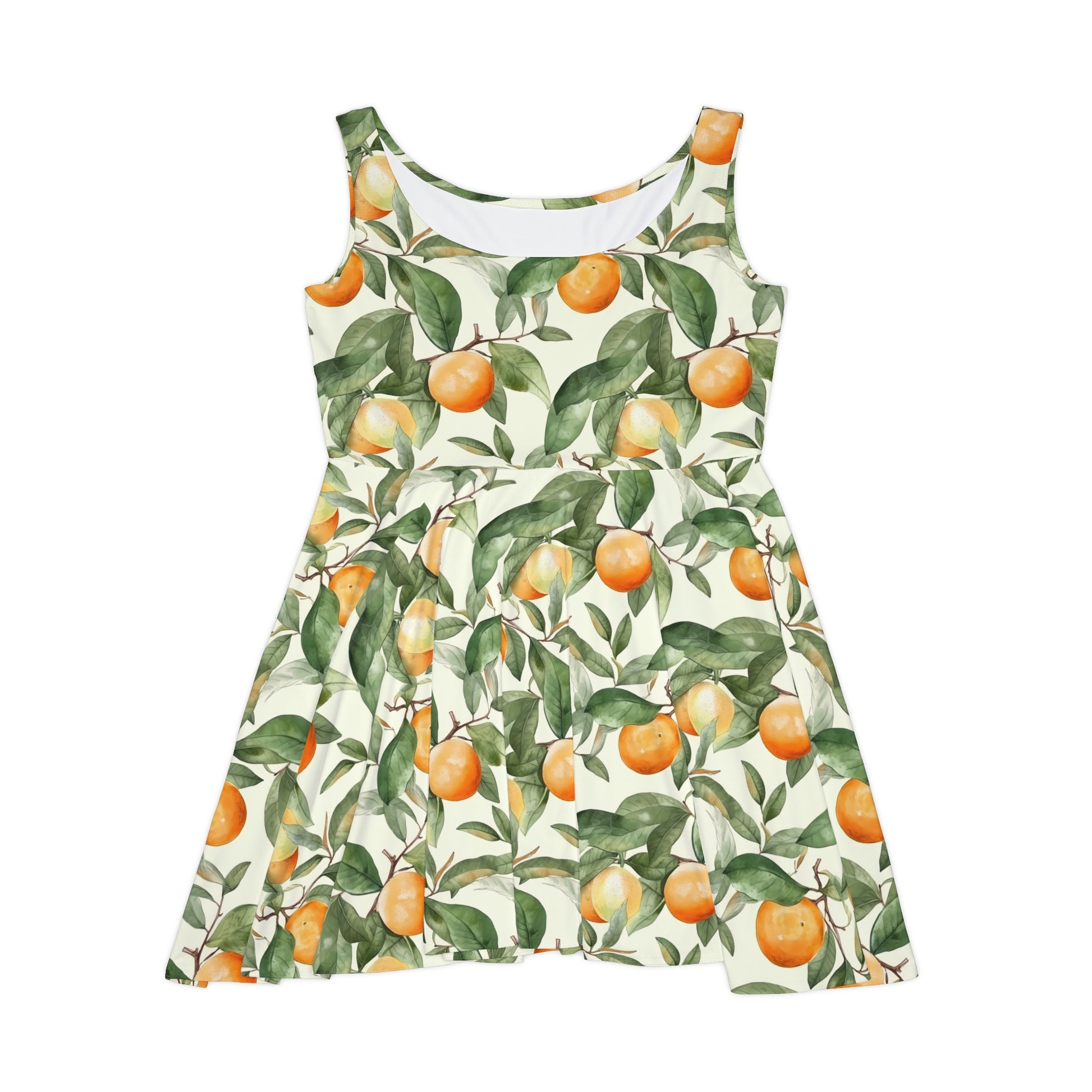 Citrus Jungle Skater Dress, oranges and leaves pattern