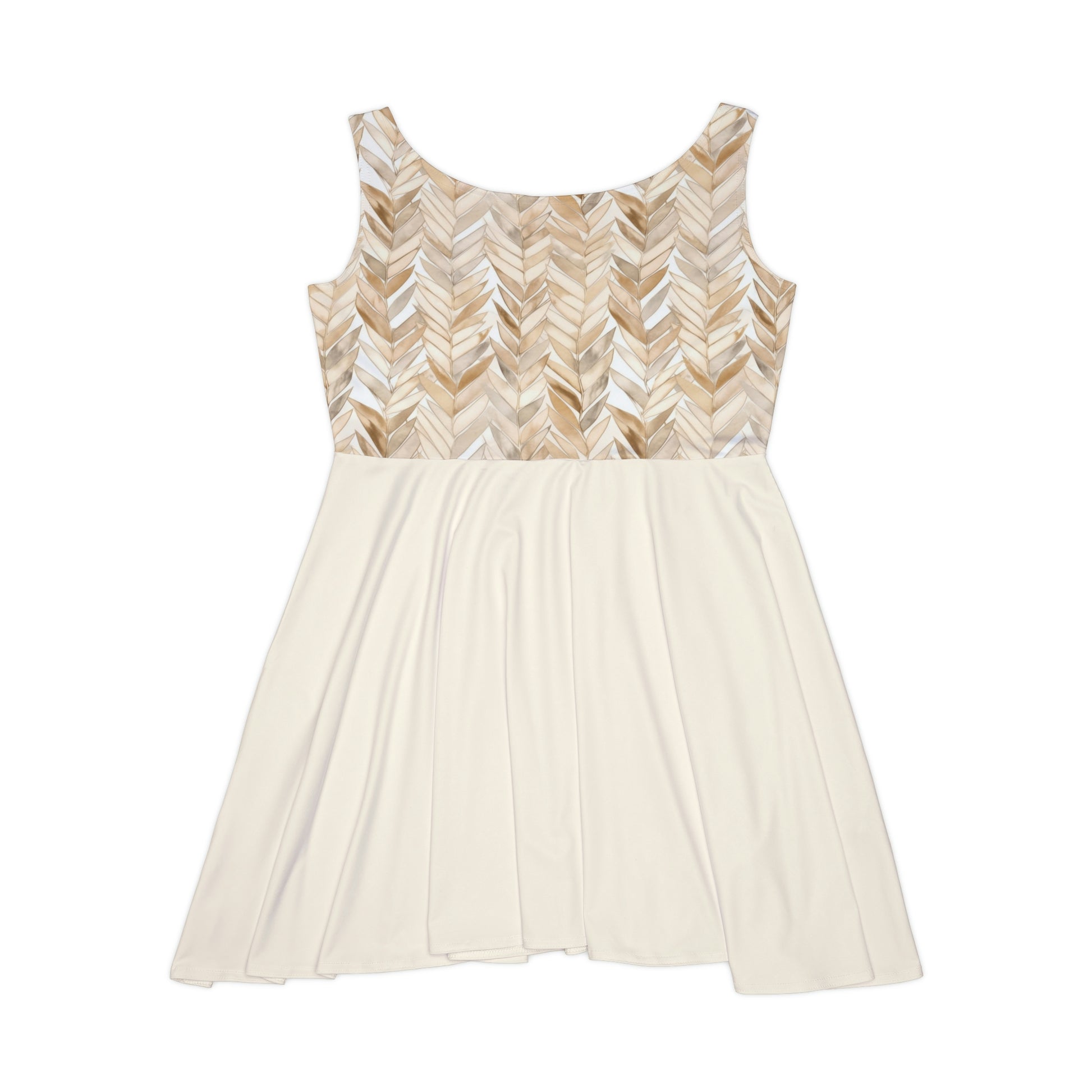 Beige Herringbone Pattern Skater Dress