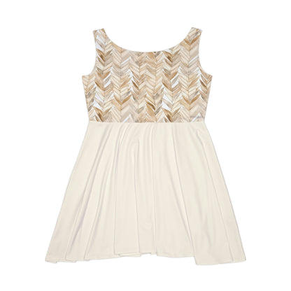 Beige Herringbone Pattern Skater Dress