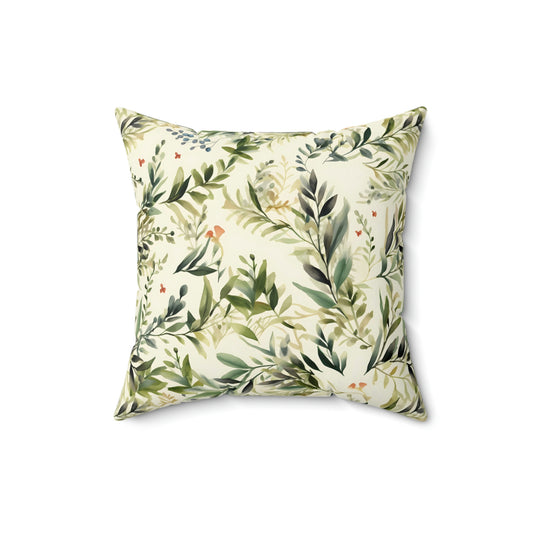 Flora Whispers Square Pillow, flowers and leaves pattern