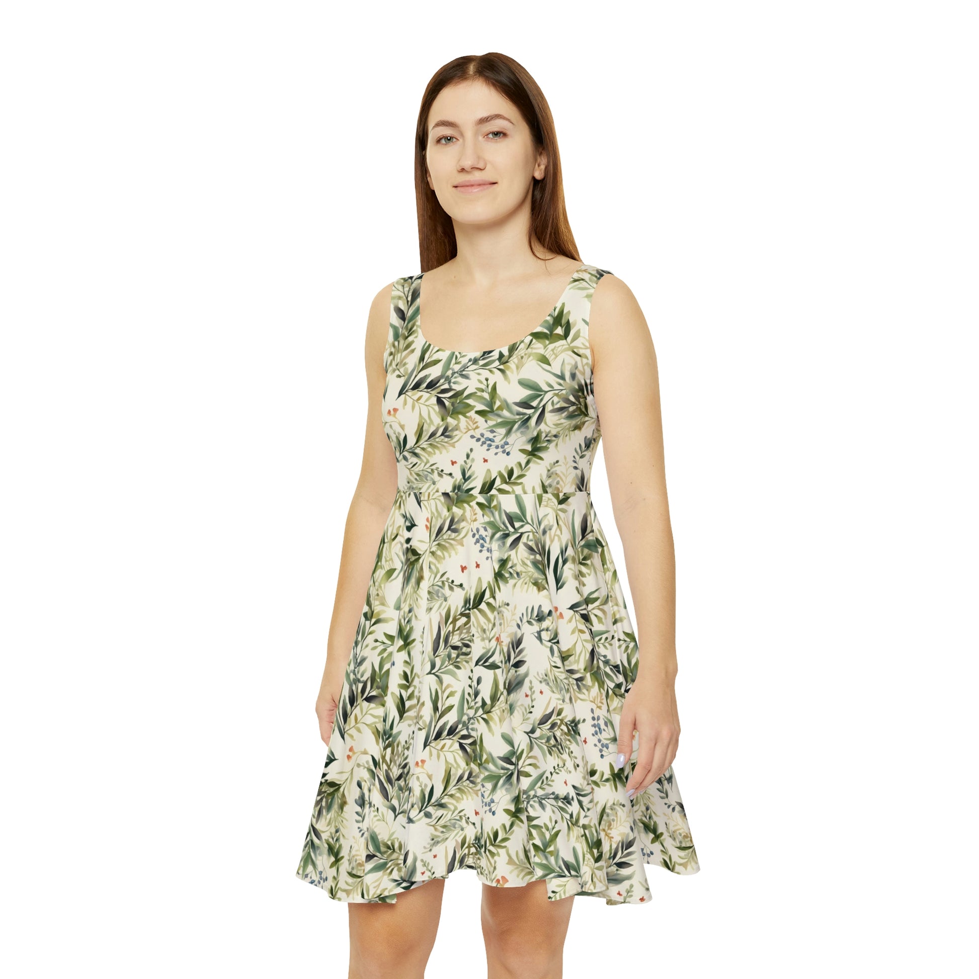 Flora Whispers Skater Dress, flowers and leaves pattern