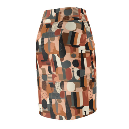 Earthy Hues Pencil Skirt, geometric pattern