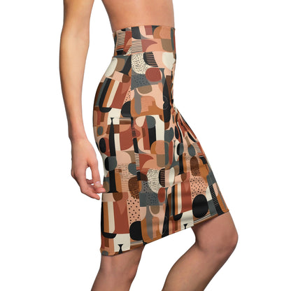 Earthy Hues Pencil Skirt, geometric pattern