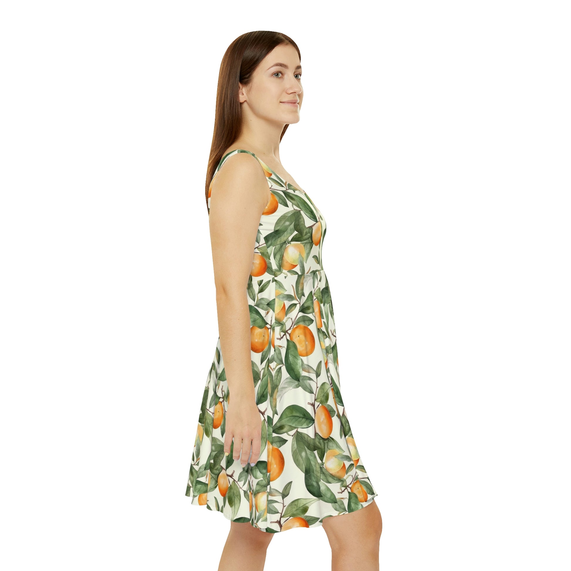 Citrus Jungle Skater Dress, oranges and leaves pattern