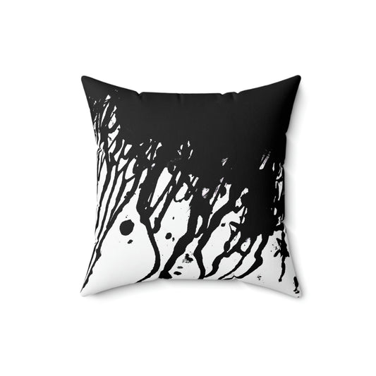 Black and White Paint/Ink Drip Square Pillow