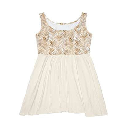 Beige Herringbone Pattern Skater Dress