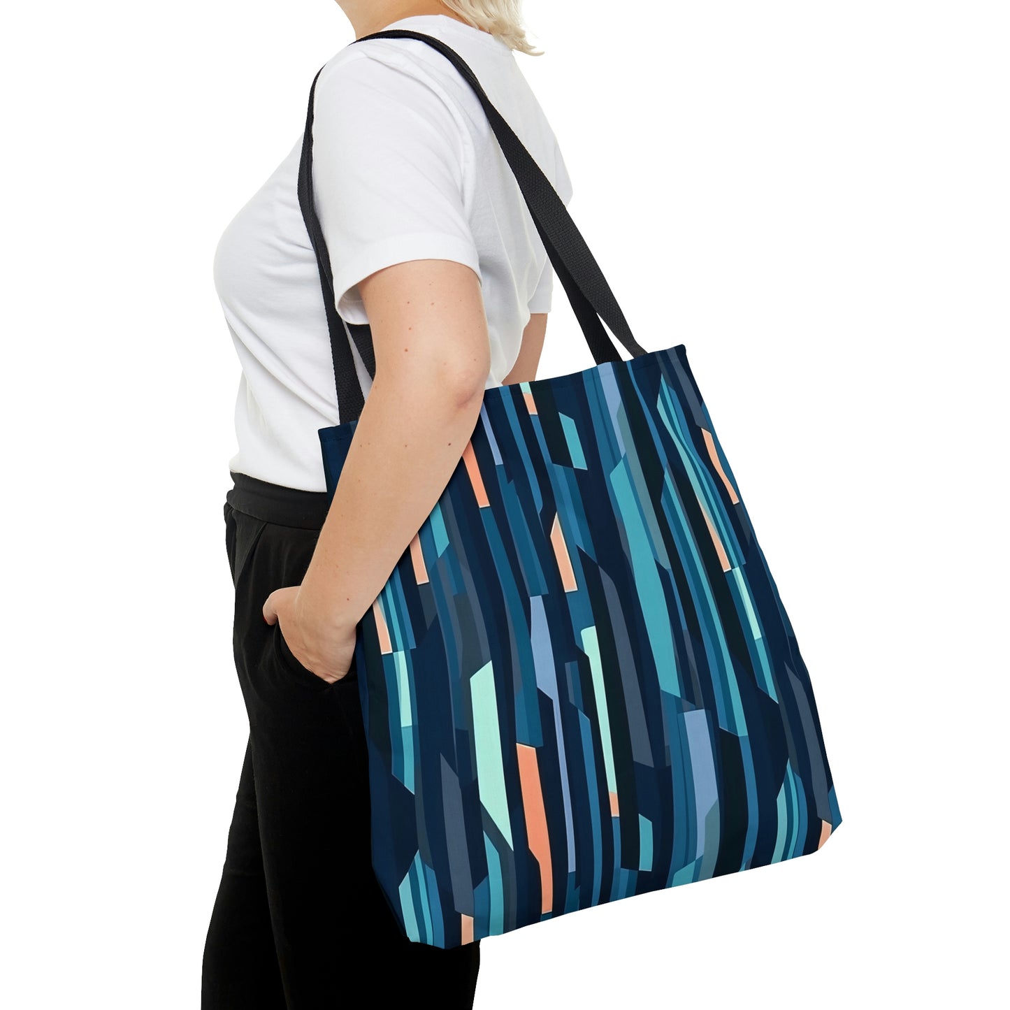 Cobalt Dreams Tote Bag, blue stripes pattern