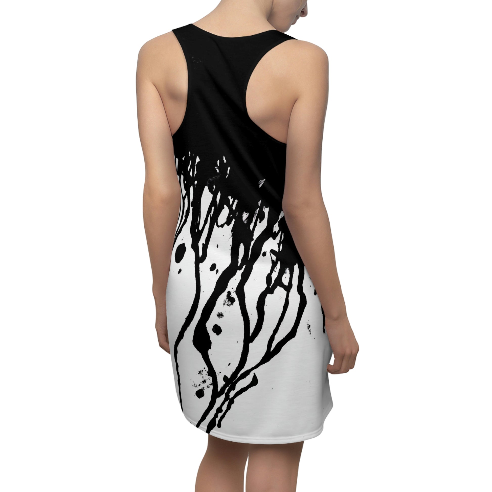 Black and White Paint/Ink Drip Dress