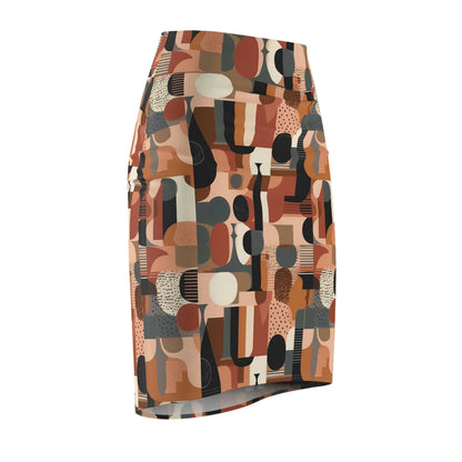 Earthy Hues Pencil Skirt, geometric pattern