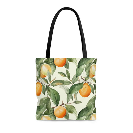 Citrus Jungle Tote Bag, oranges and leaves pattern