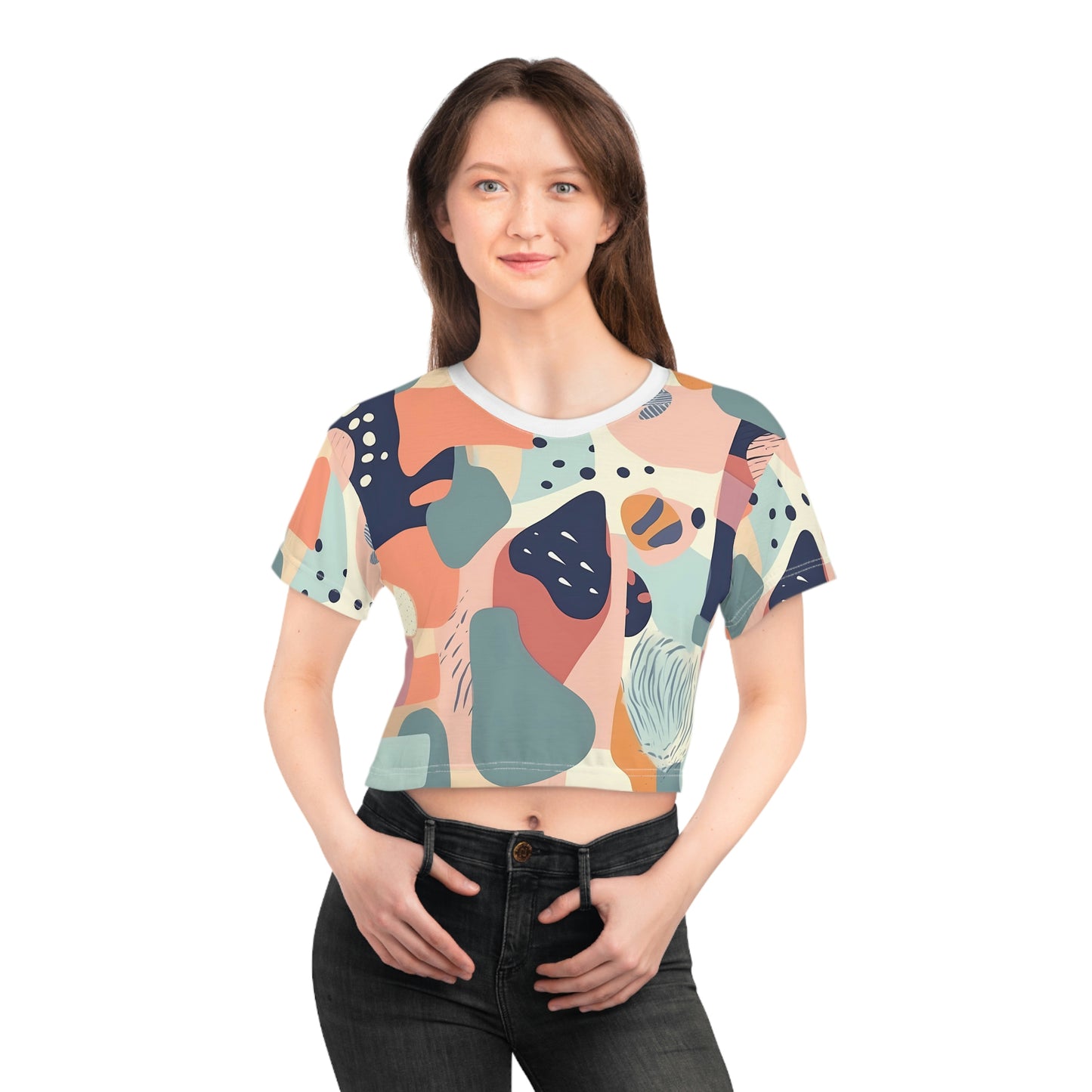 Pastel Shapes Pattern Crop Tee