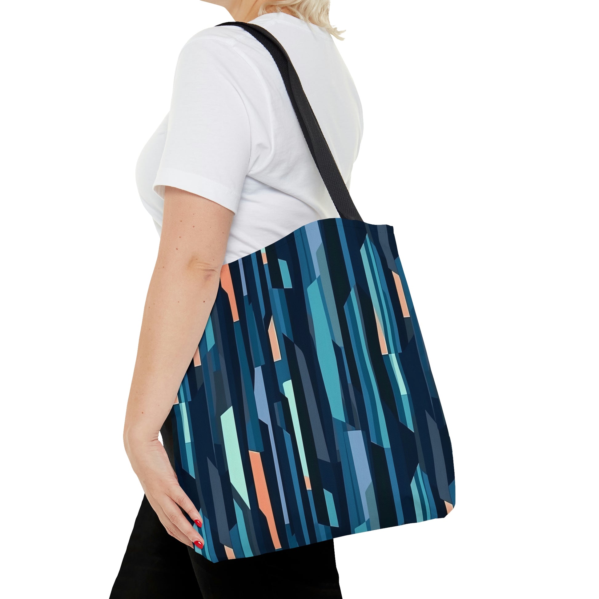 Cobalt Dreams Tote Bag, blue stripes pattern