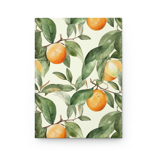 Citrus Jungle Journal, oranges and leaves pattern