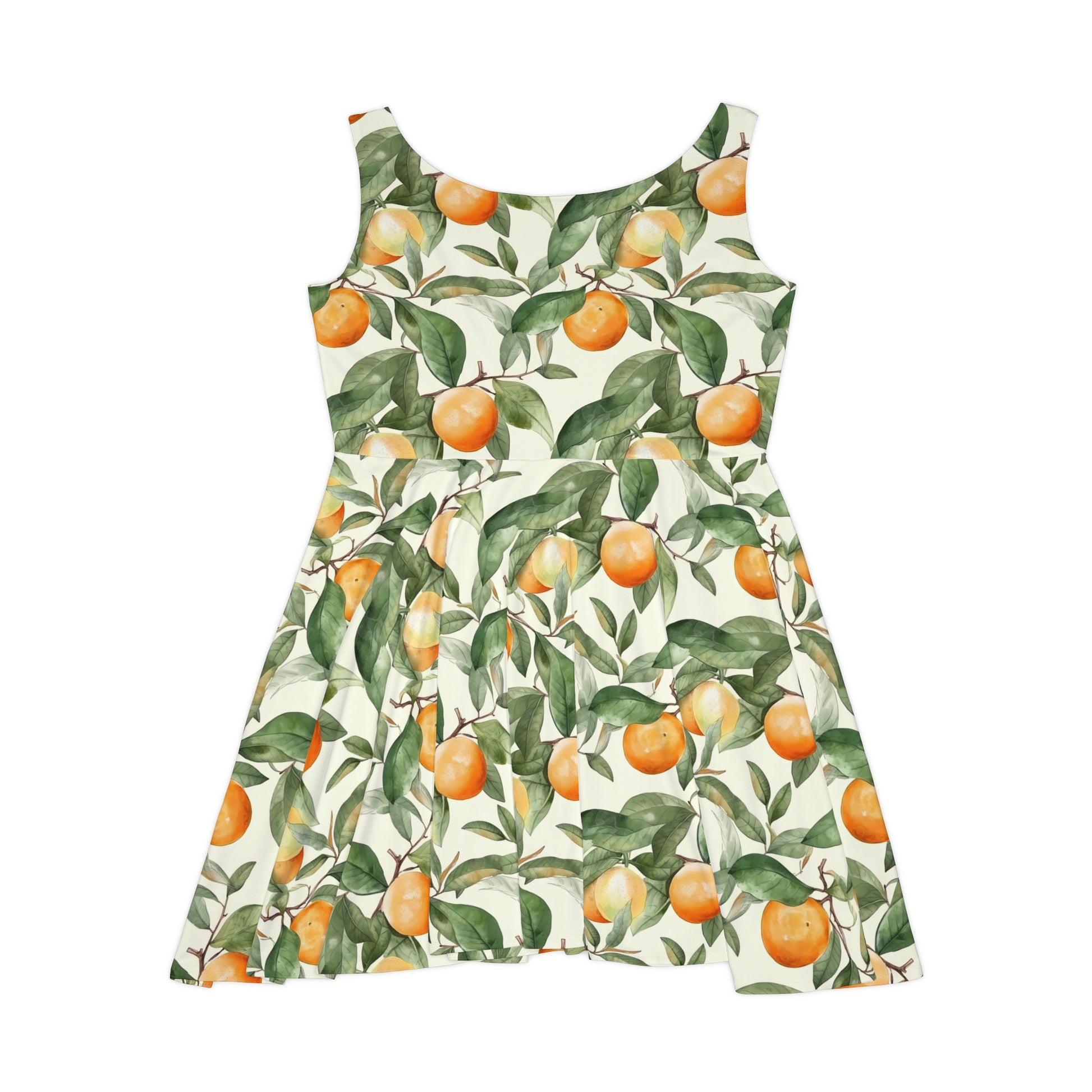 Citrus Jungle Skater Dress, oranges and leaves pattern