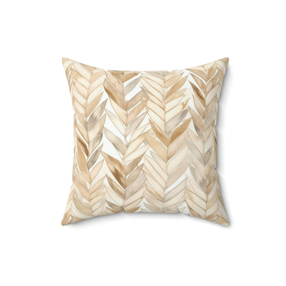 Beige Herringbone Pattern Square Pillow