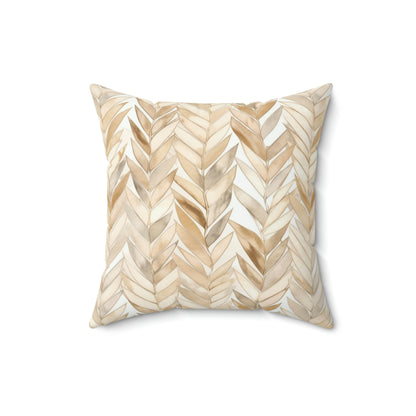 Beige Herringbone Pattern Square Pillow