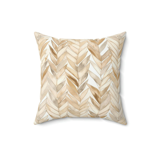 Beige Herringbone Pattern Square Pillow