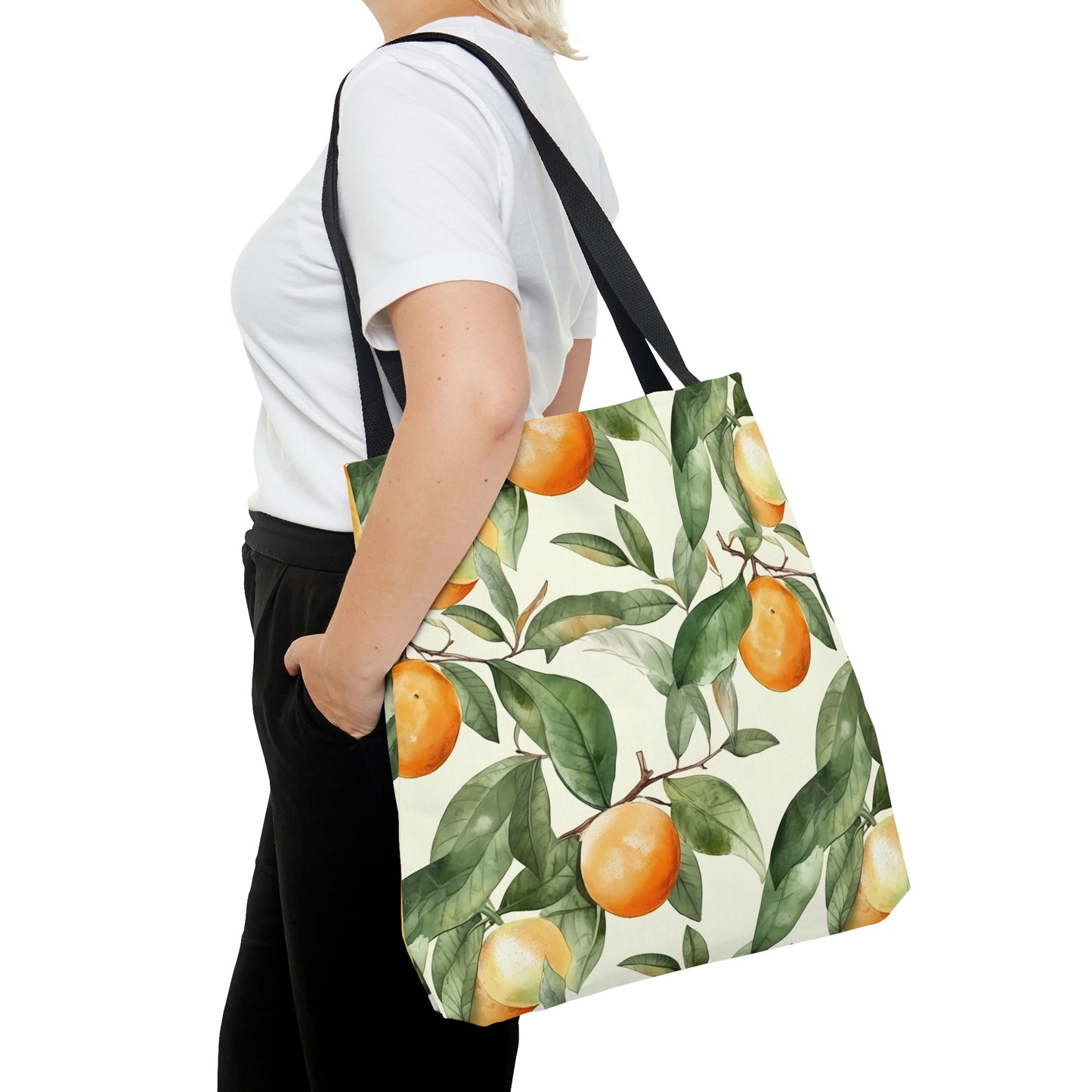 Citrus Jungle Tote Bag, oranges and leaves pattern