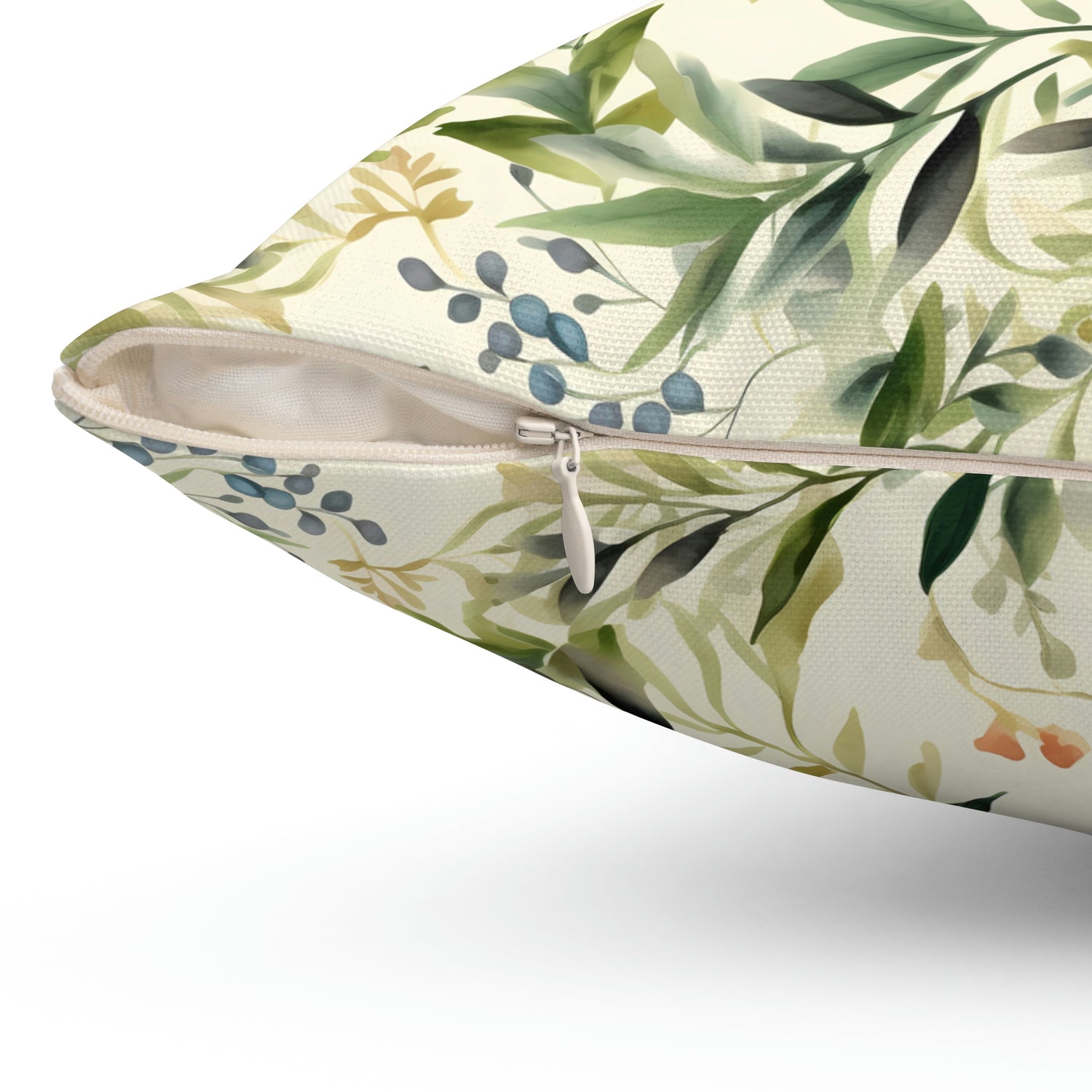 Flora Whispers Square Pillow, flowers and leaves pattern