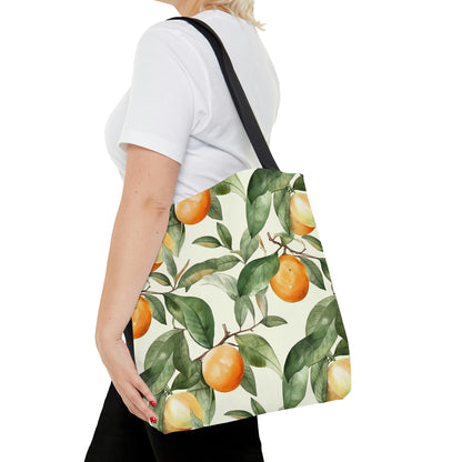 Citrus Jungle Tote Bag, oranges and leaves pattern