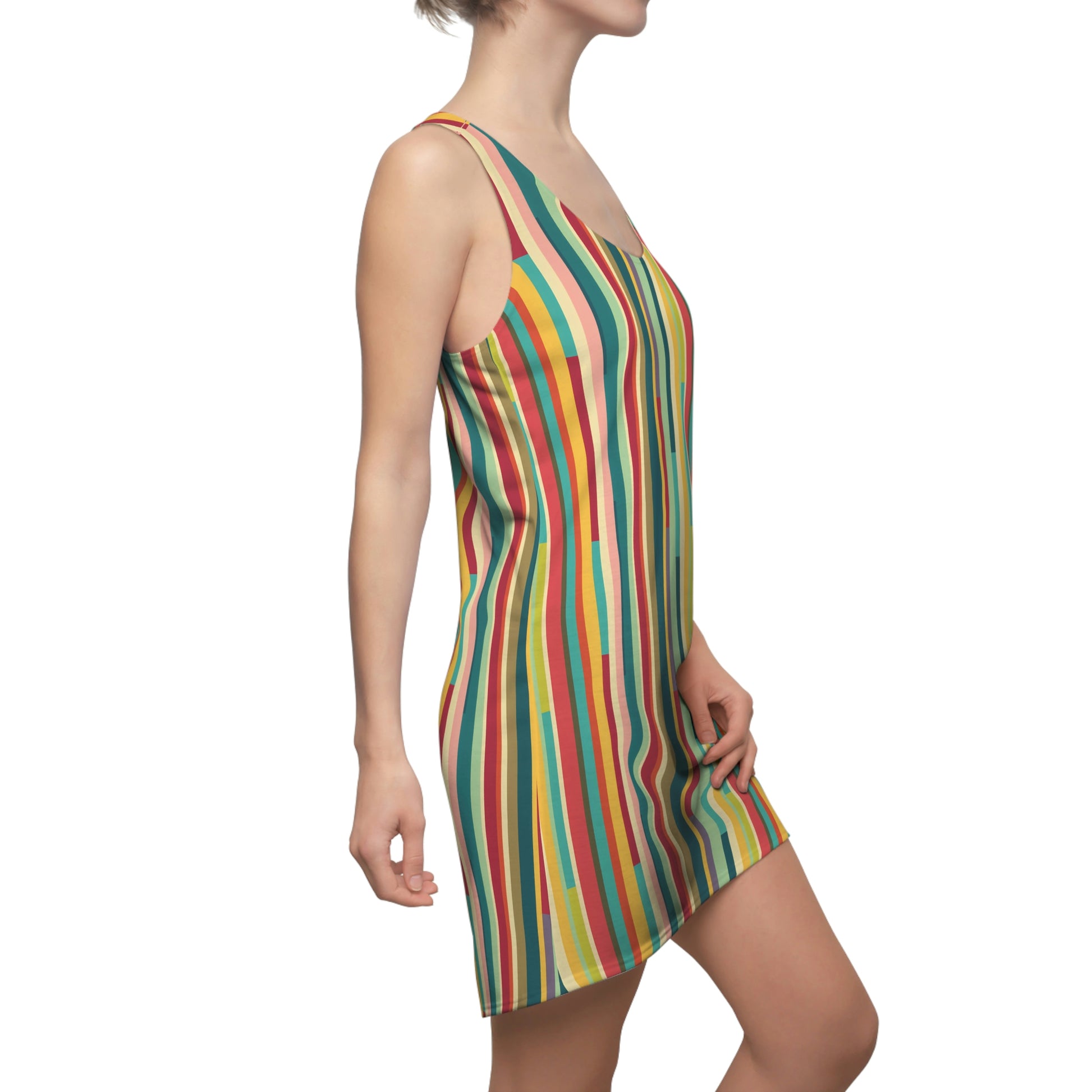 Colorful Technicolor Stripes Pattern Dress